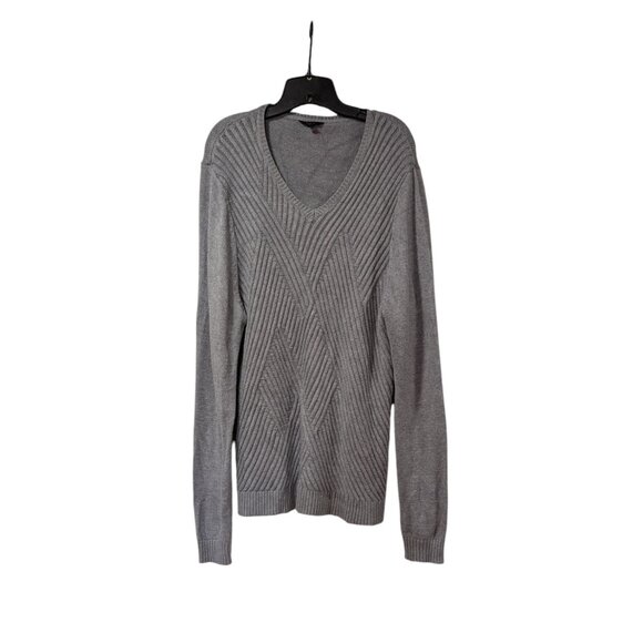 Guess Gray Chunky Plus Size Cable Knit V-neck Long Sweater Tunic Sz XXL - Picture 1 of 8